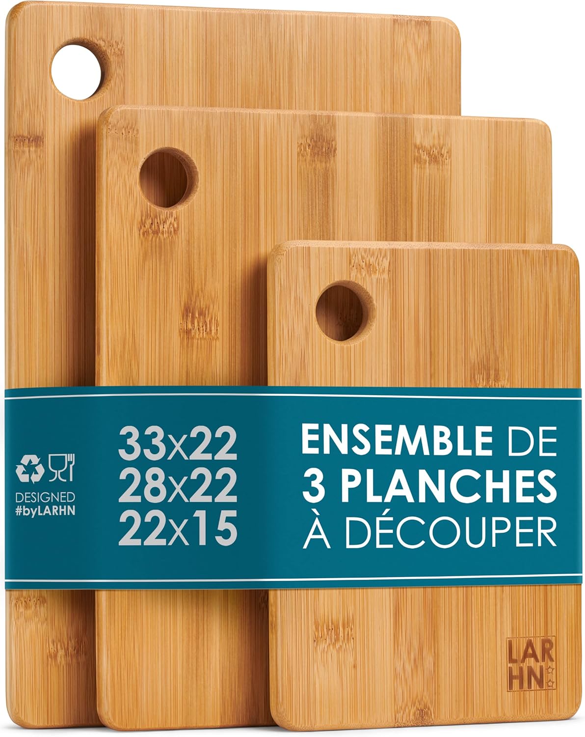Lot de 3 Planches à Découper en Bois de Bambou