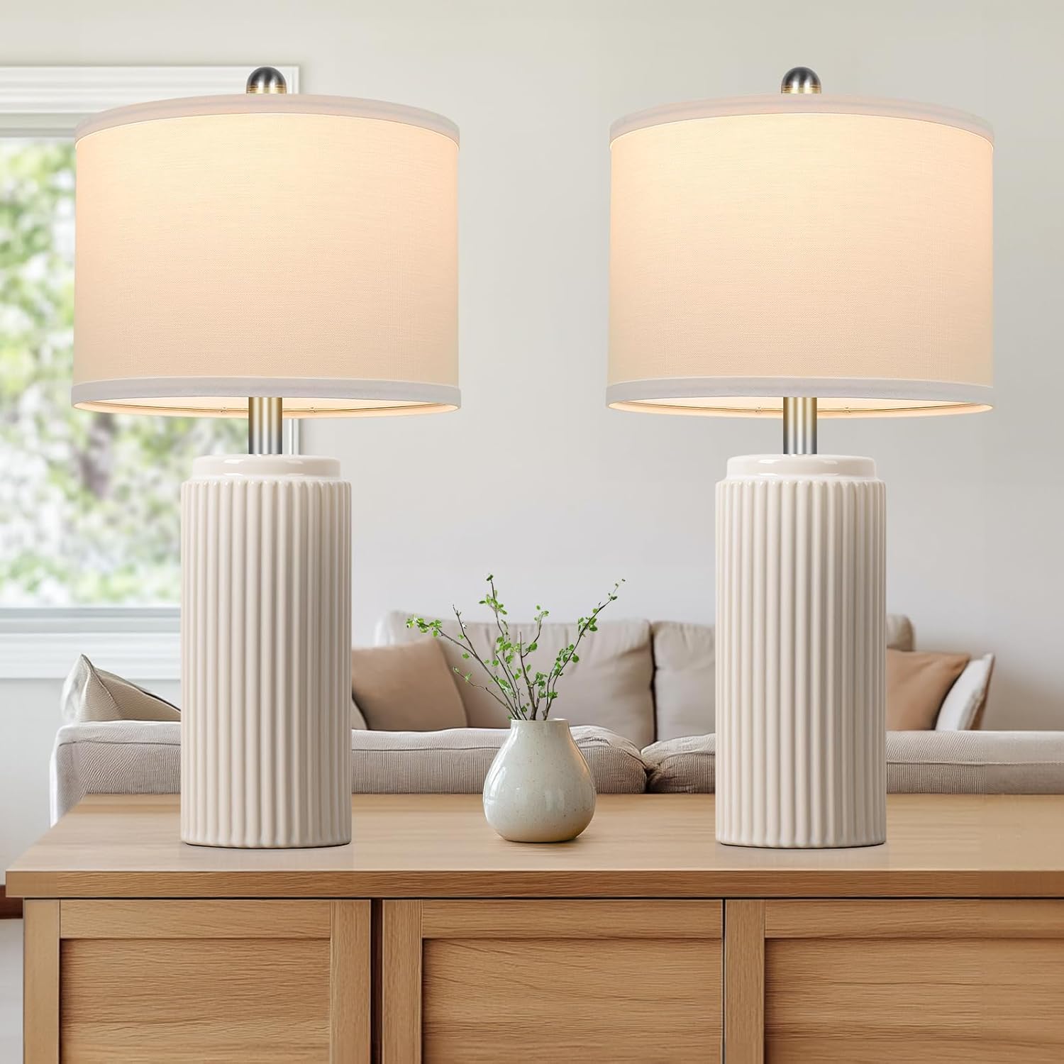 TOBUSA Lot de 2 lampes de table modernes en céramique
