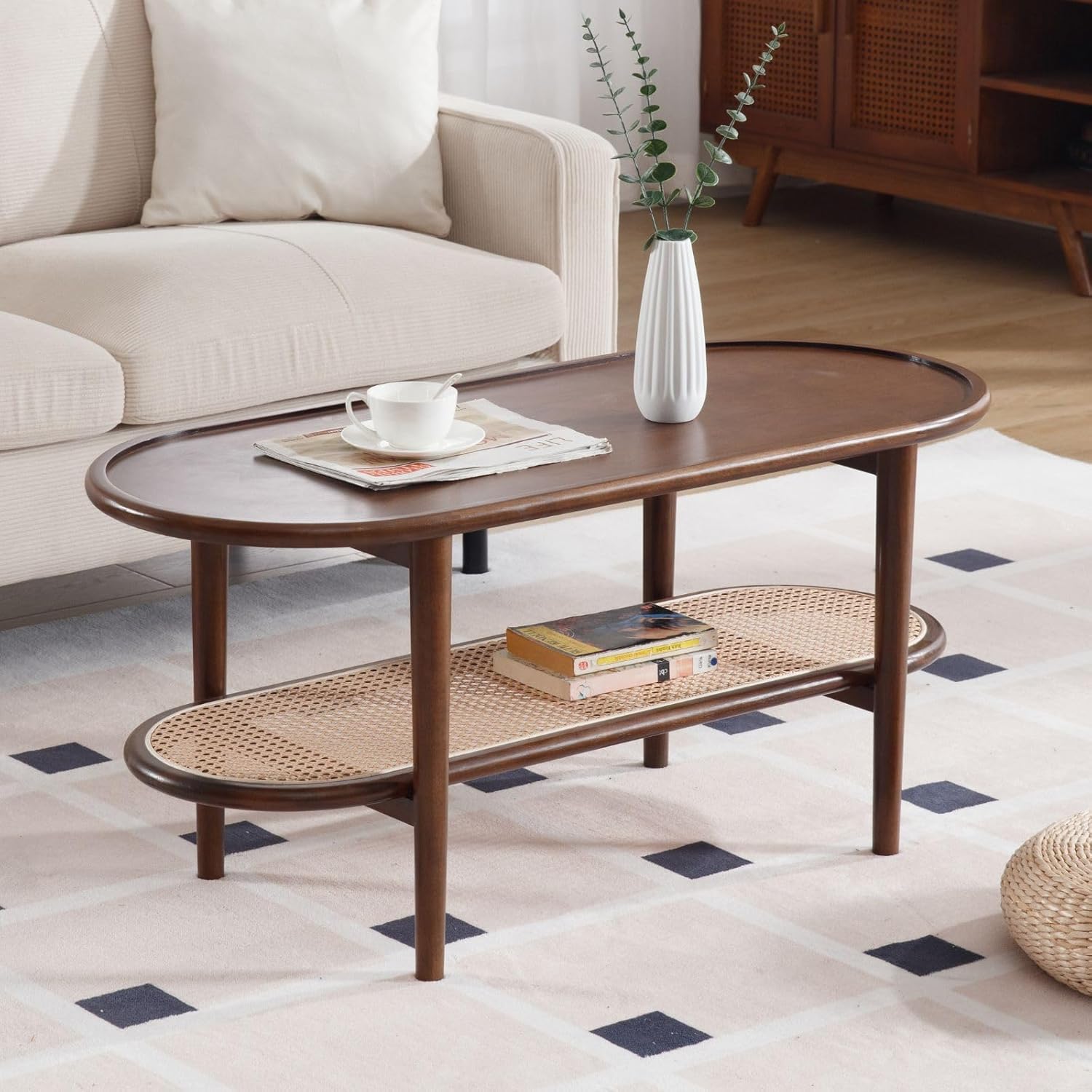 Ya-Home Table Basse Bois et Rotin